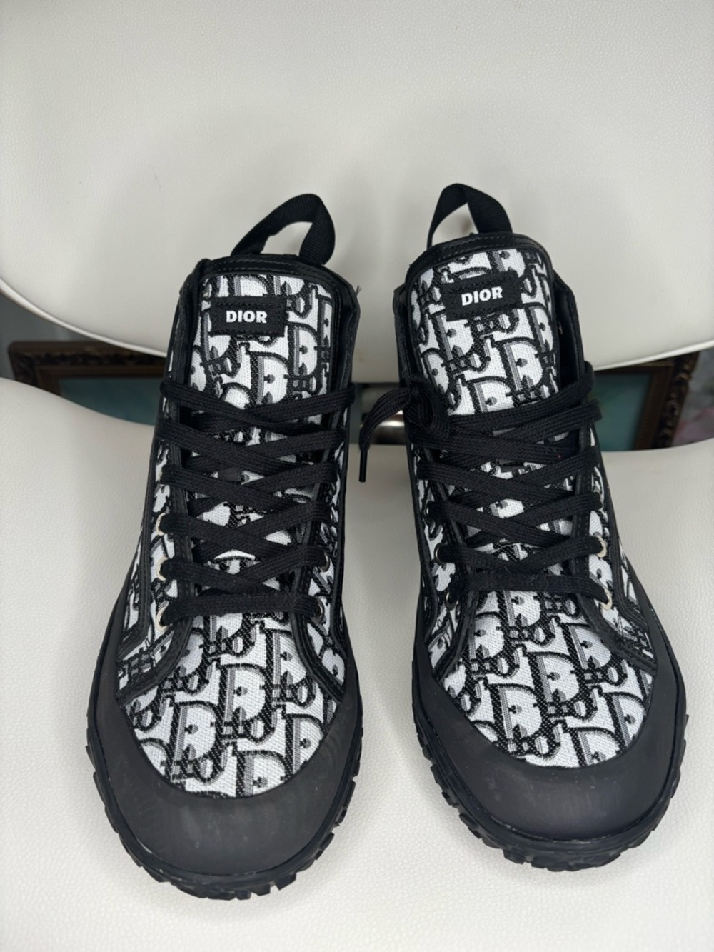 Dior Monogram Black and White High-Top Sneakers